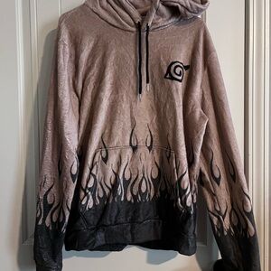 Men's Tan and Black Hoodie with Flame Design